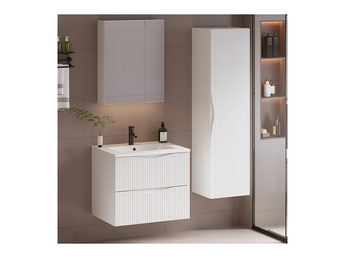 Meuble simple vasque encastrée 60cm Tao Blanc
