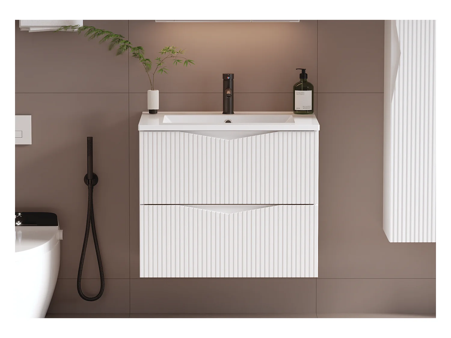 Meuble simple vasque encastrée 60cm Tao Blanc