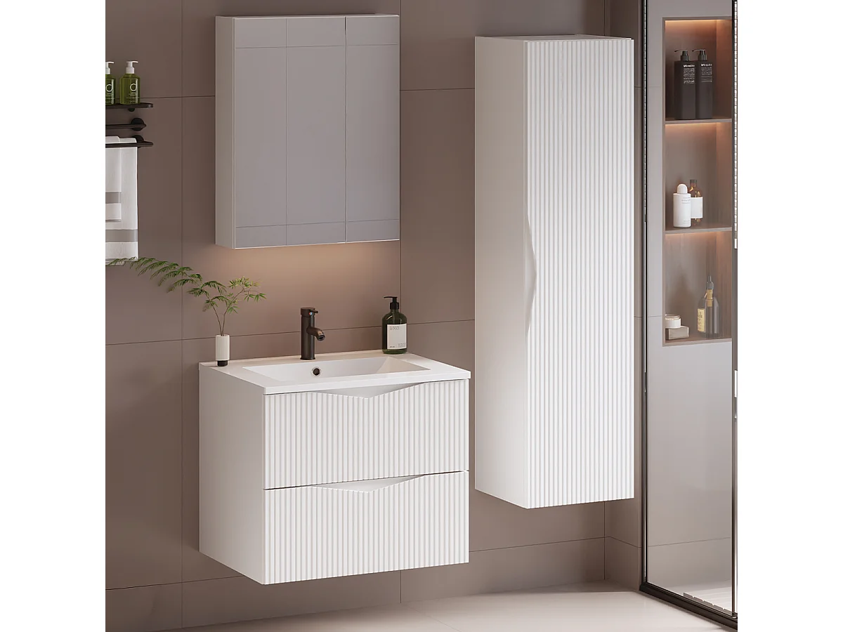 Meuble simple vasque encastrée 60cm Tao Blanc