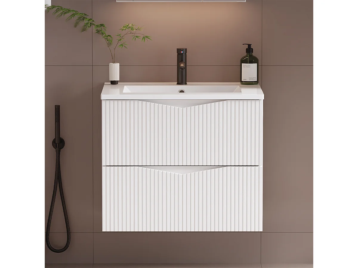 Meuble simple vasque encastrée 60cm Tao Blanc