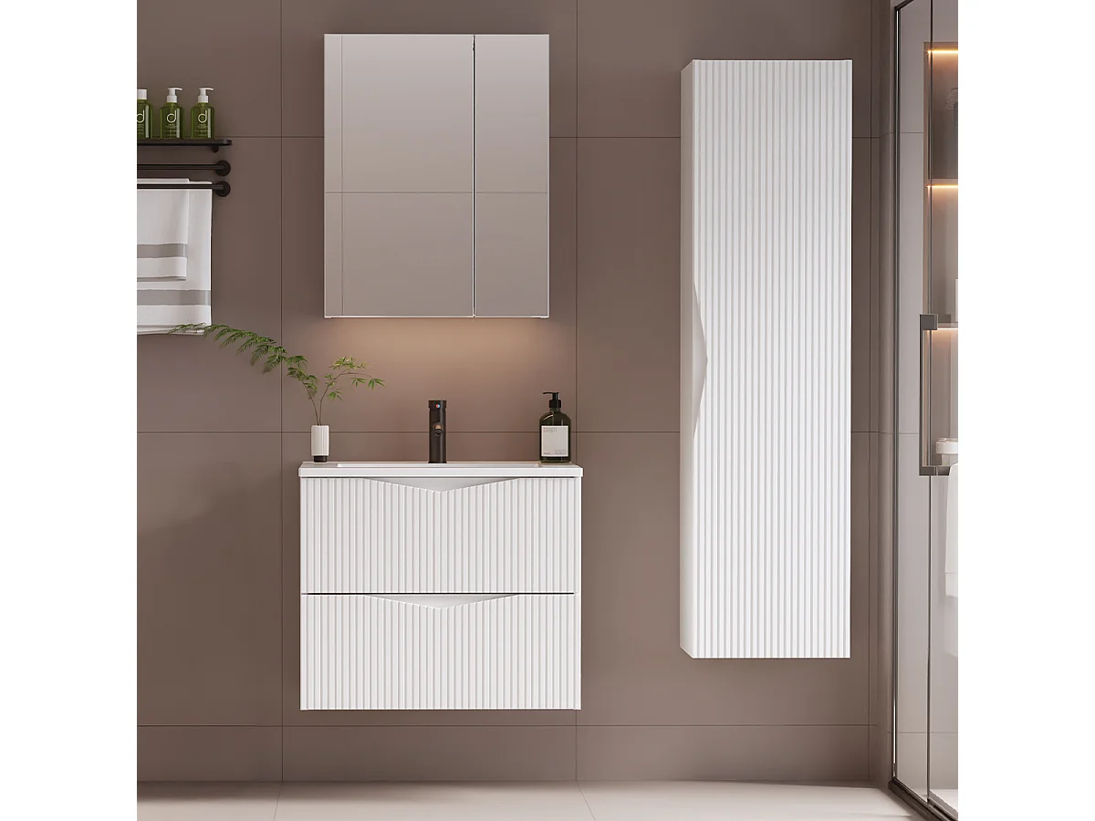 Meuble simple vasque encastrée 60cm Tao Blanc