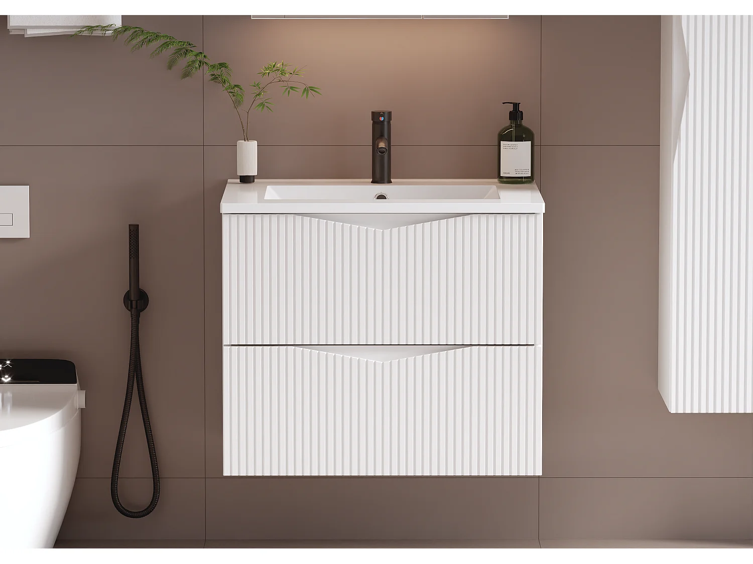 Meuble simple vasque encastrée 60cm Tao Blanc