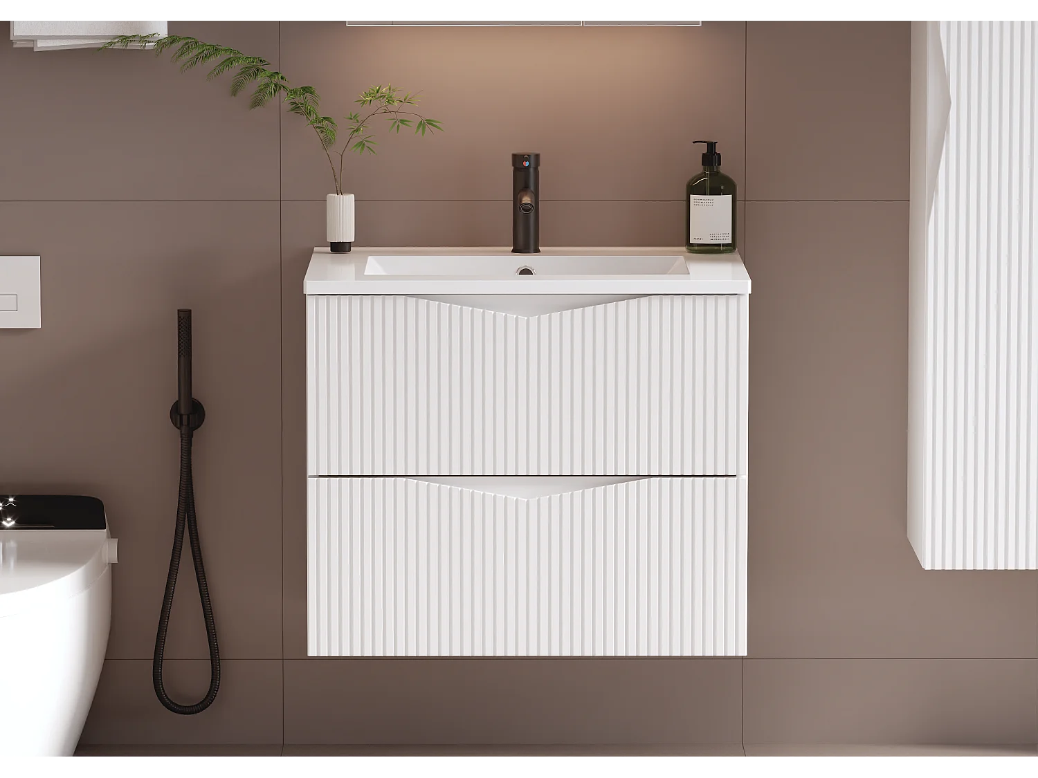 Meuble simple vasque encastrée 60cm Tao Blanc