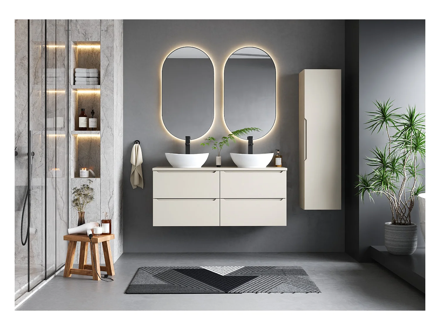 Ensemble de salle de bain en cachemire 120 cm Armoire Plan de travail Lavabo Colonne Colonne Etna