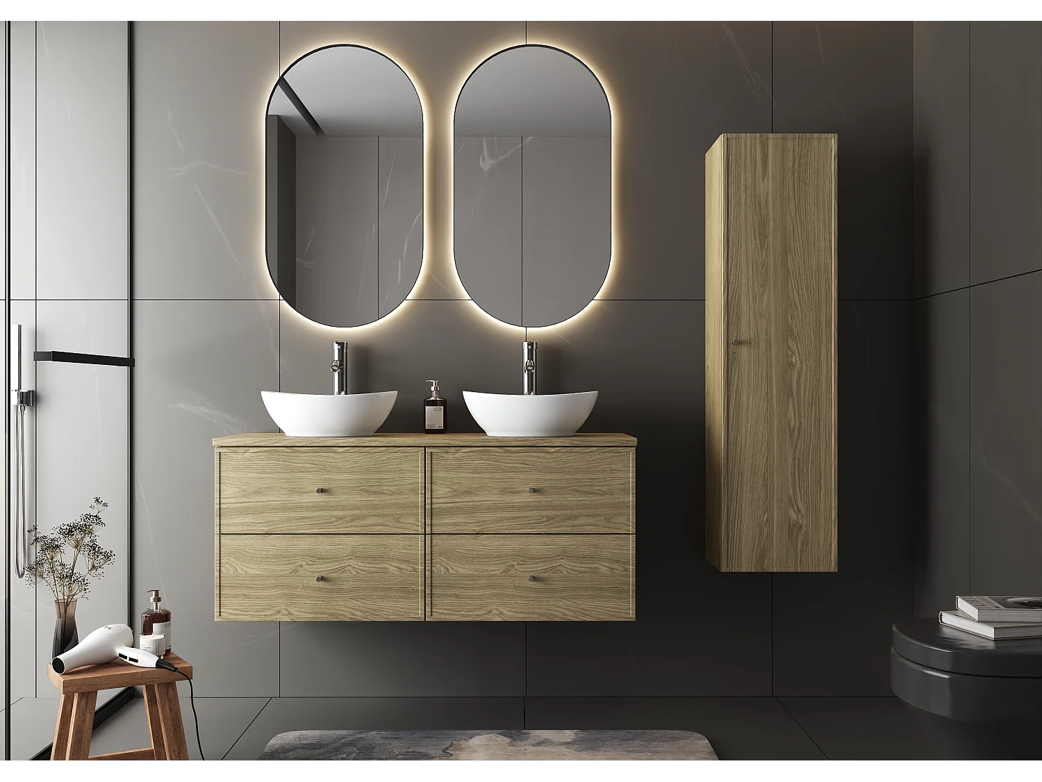 Armoire de salle de bain Colonne haute 1 porte Chêne huilé Marco