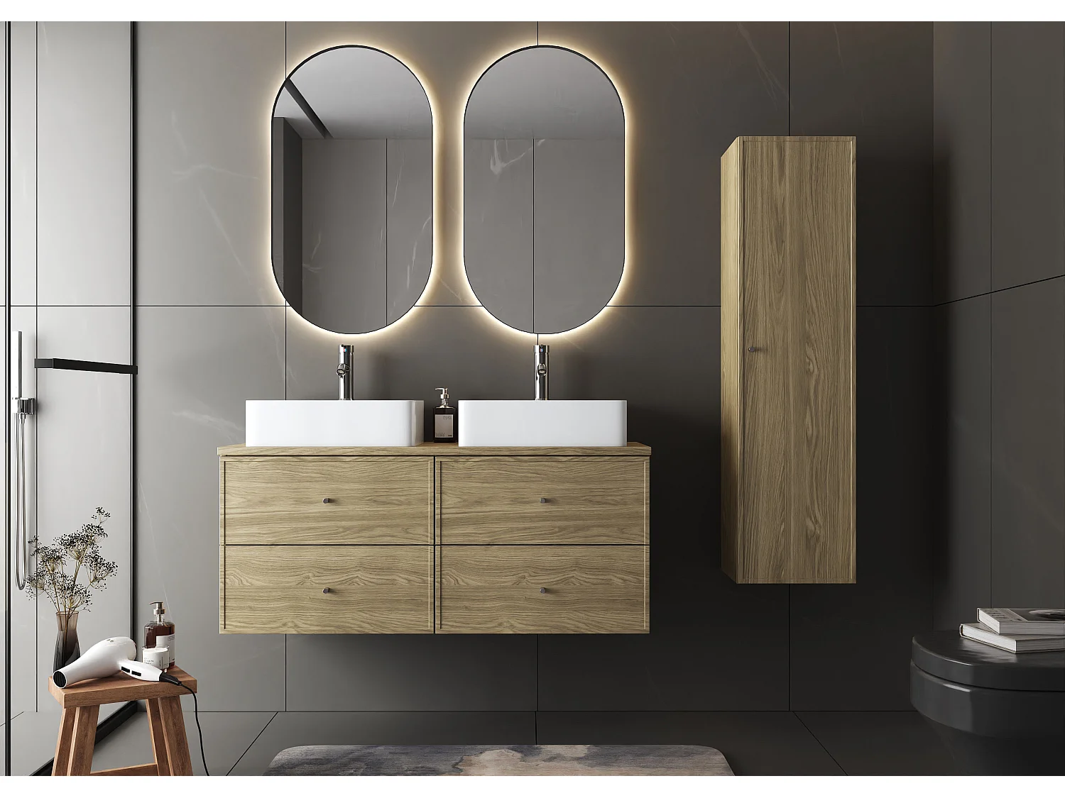 Armoire de salle de bain Colonne haute 1 porte Chêne huilé Marco