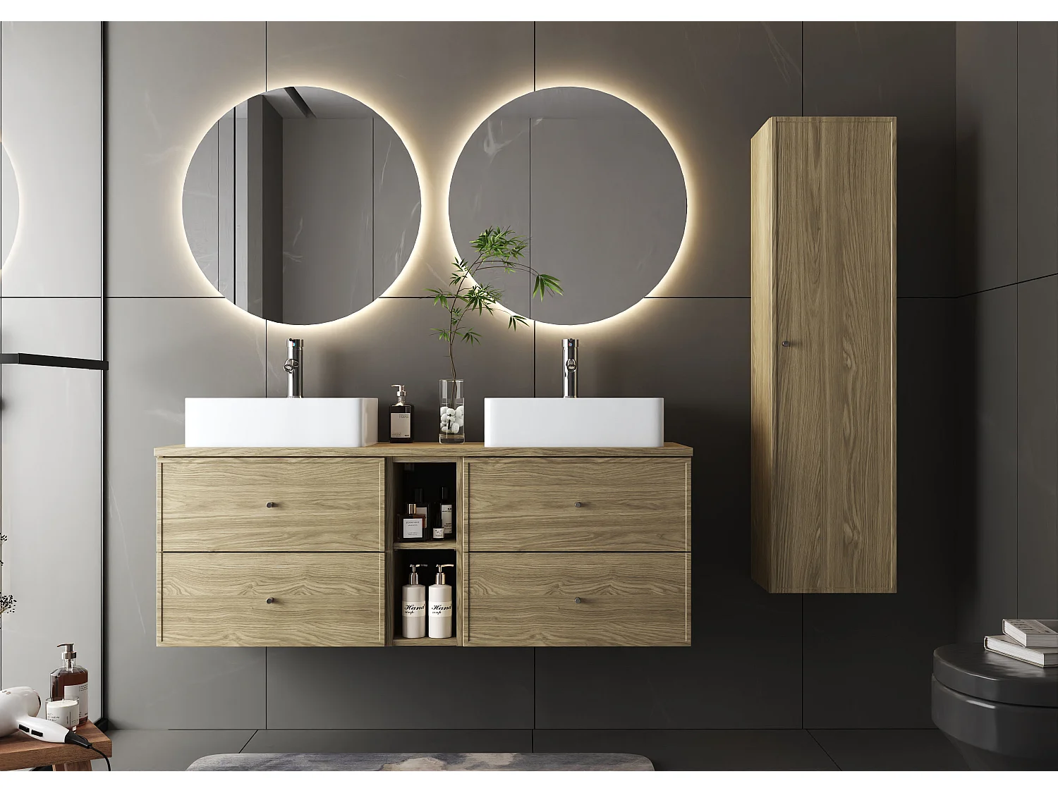 Armoire de salle de bain Colonne haute 1 porte Chêne huilé Marco