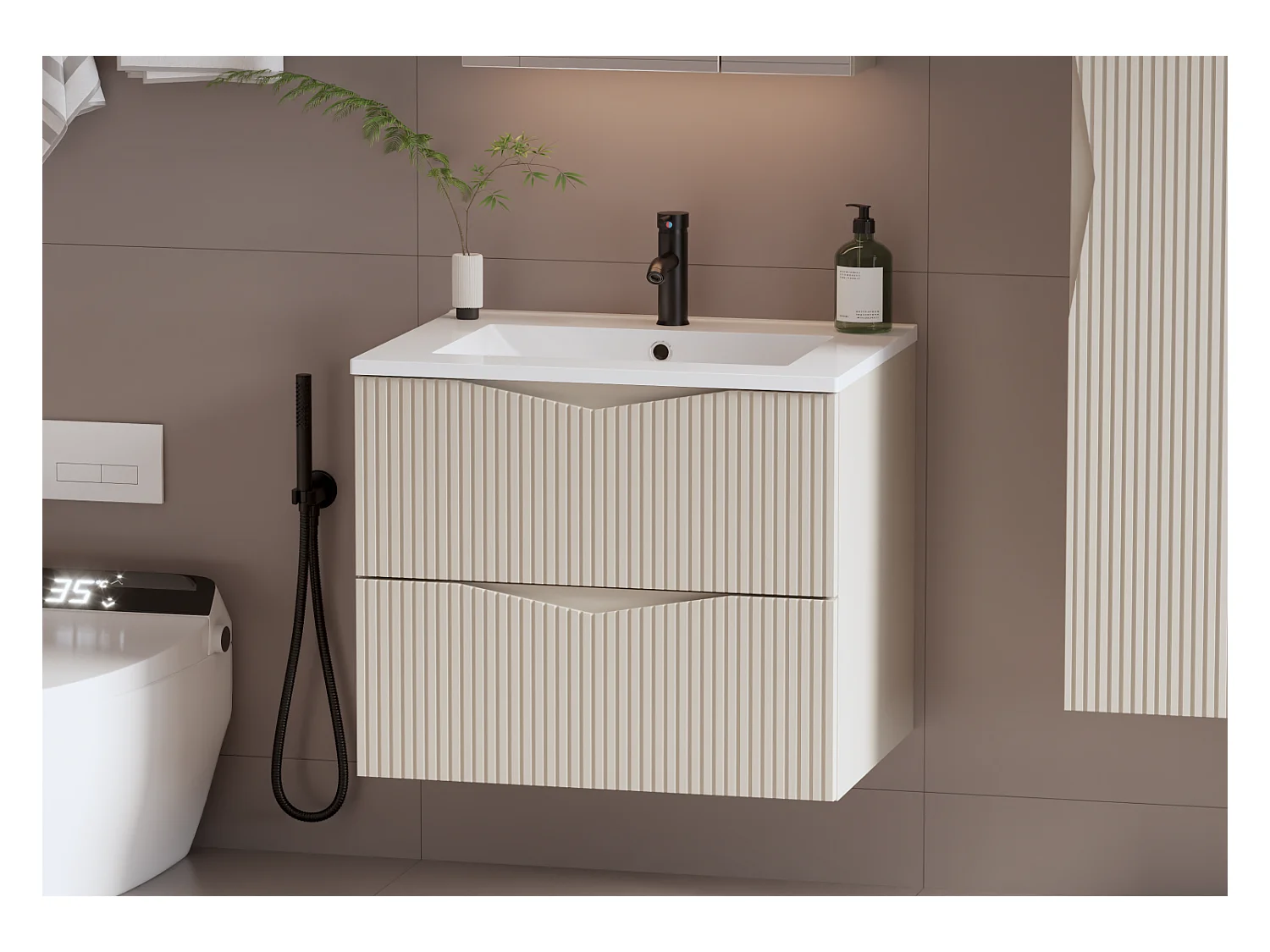 Meuble simple vasque encastrée 60cm Tao Cachemire