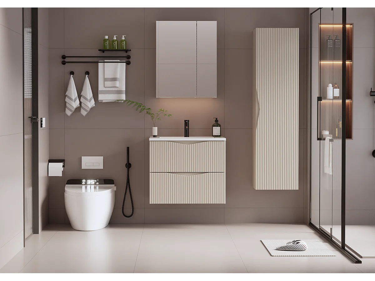 Meuble simple vasque encastrée 60cm Tao Cachemire