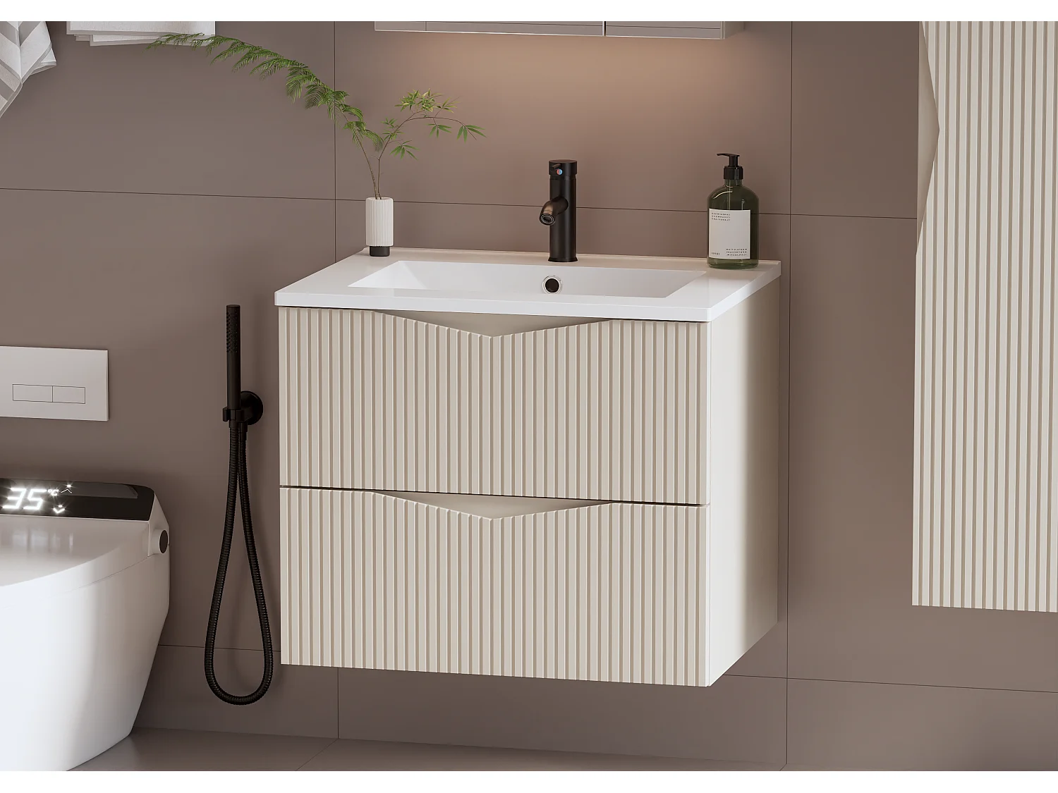 Meuble simple vasque encastrée 60cm Tao Cachemire