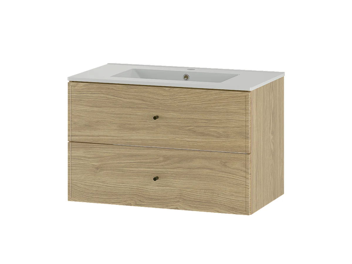 Badezimmer-Set 80 cm Schrank mit Waschbecken Eiche geölt Marco