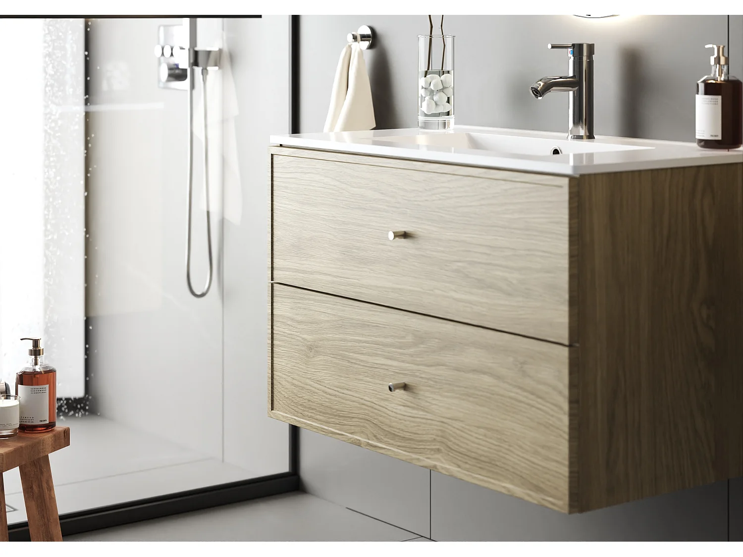 Ensemble pour salle de bain 80 cm Meuble avec lavabo  Chêne huilé Marco