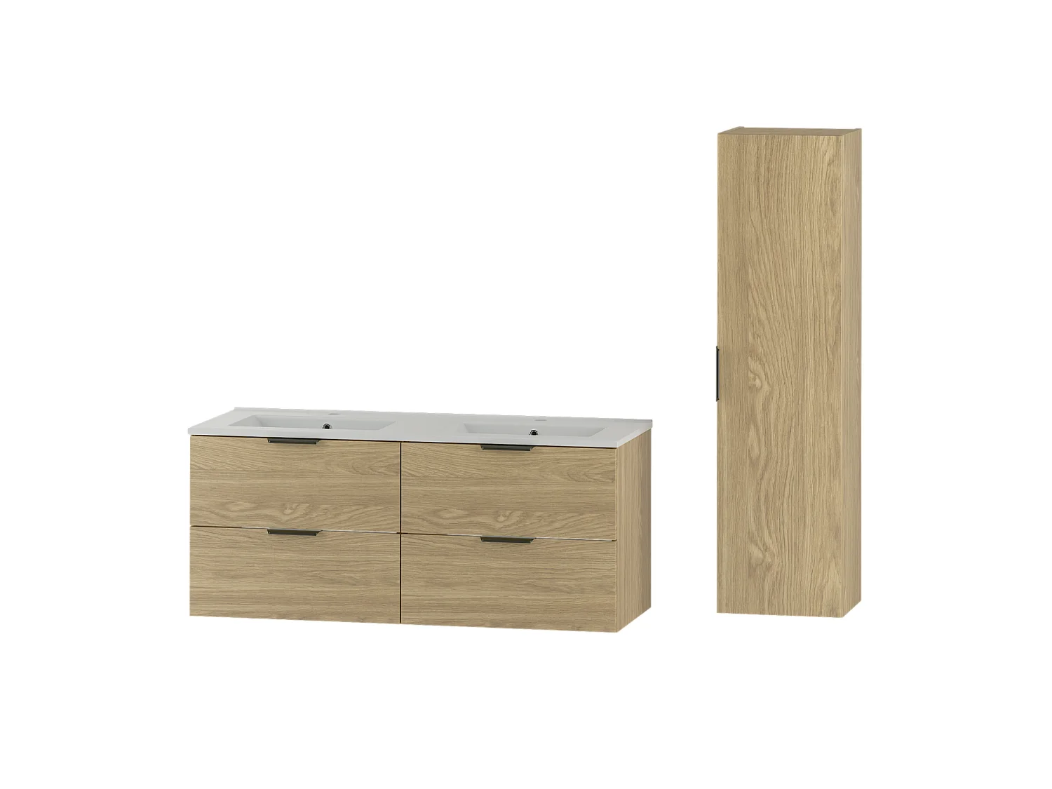 Ensemble pour salle de bain 120 cm Meuble avec lavabo Colonne Colonne Chêne huilé Pile