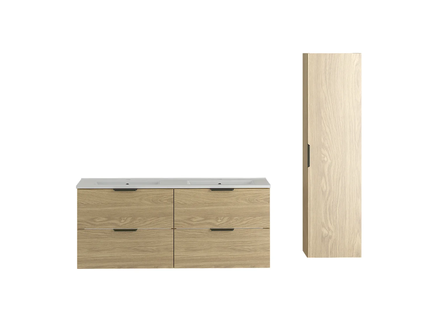 Ensemble pour salle de bain 120 cm Meuble avec lavabo Colonne Colonne Chêne huilé Pile