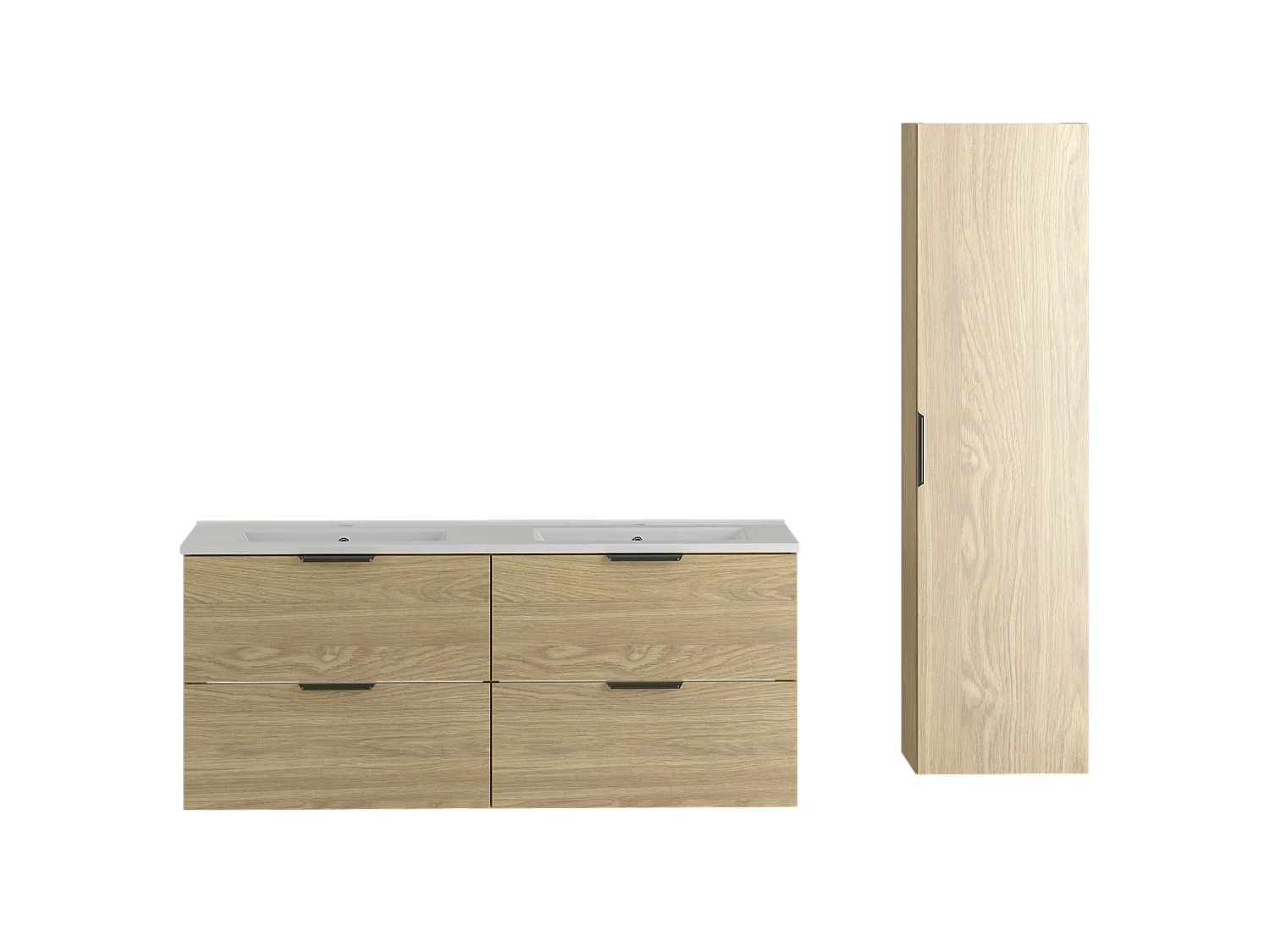 Badkamerset 120 cm Kast met wastafel Kolom Kolom Eiken geolied Pile