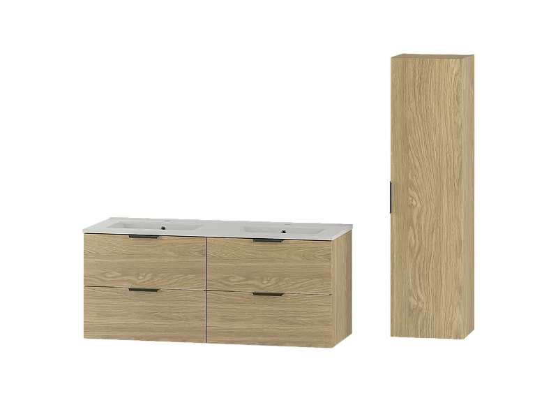 Badkamerset 120 cm Kast met wastafel Kolom Kolom Eiken geolied Pile