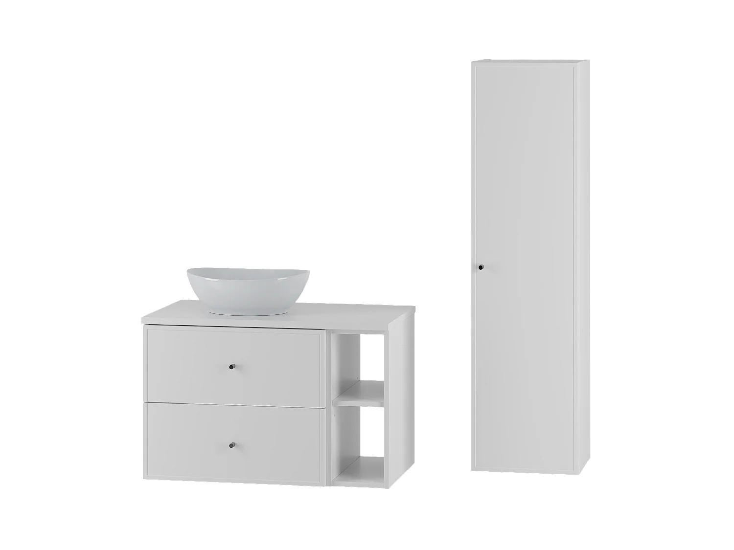 Ensemble blanc pour salle de bain 80 cm Armoire Étagère Plan de travail Lavabo Colonne Marco