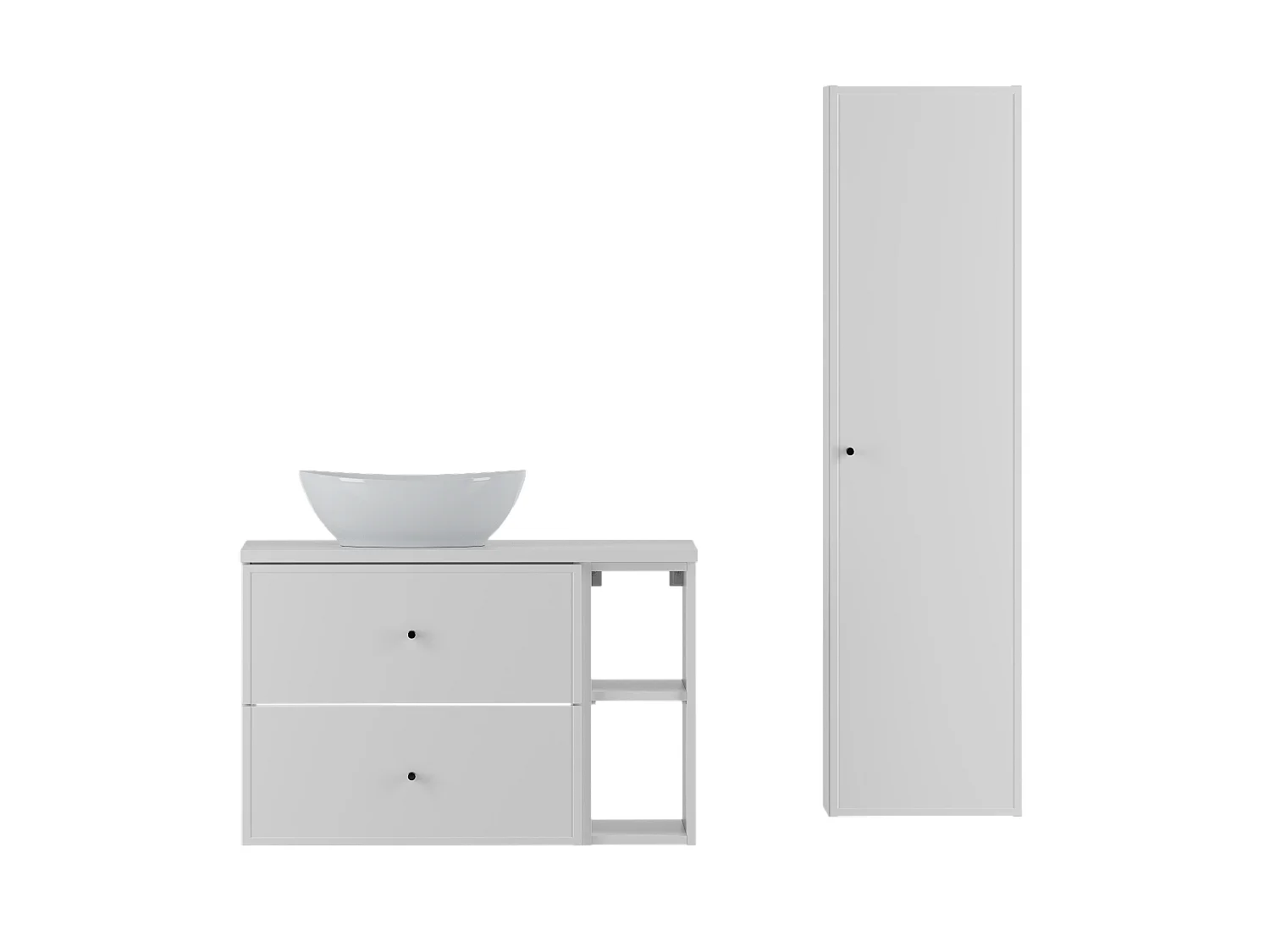 Ensemble blanc pour salle de bain 80 cm Armoire Étagère Plan de travail Lavabo Colonne Marco
