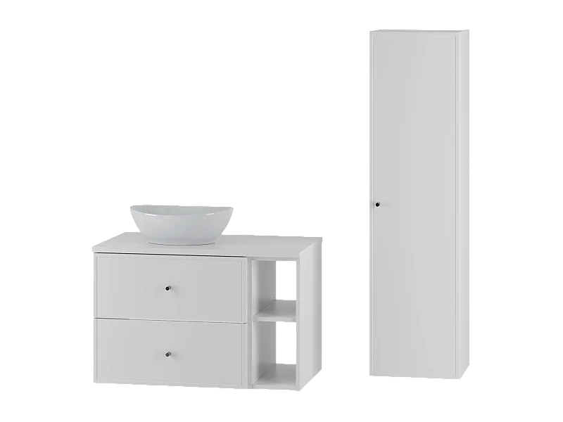 Ensemble blanc pour salle de bain 80 cm Armoire Étagère Plan de travail Lavabo Colonne Marco