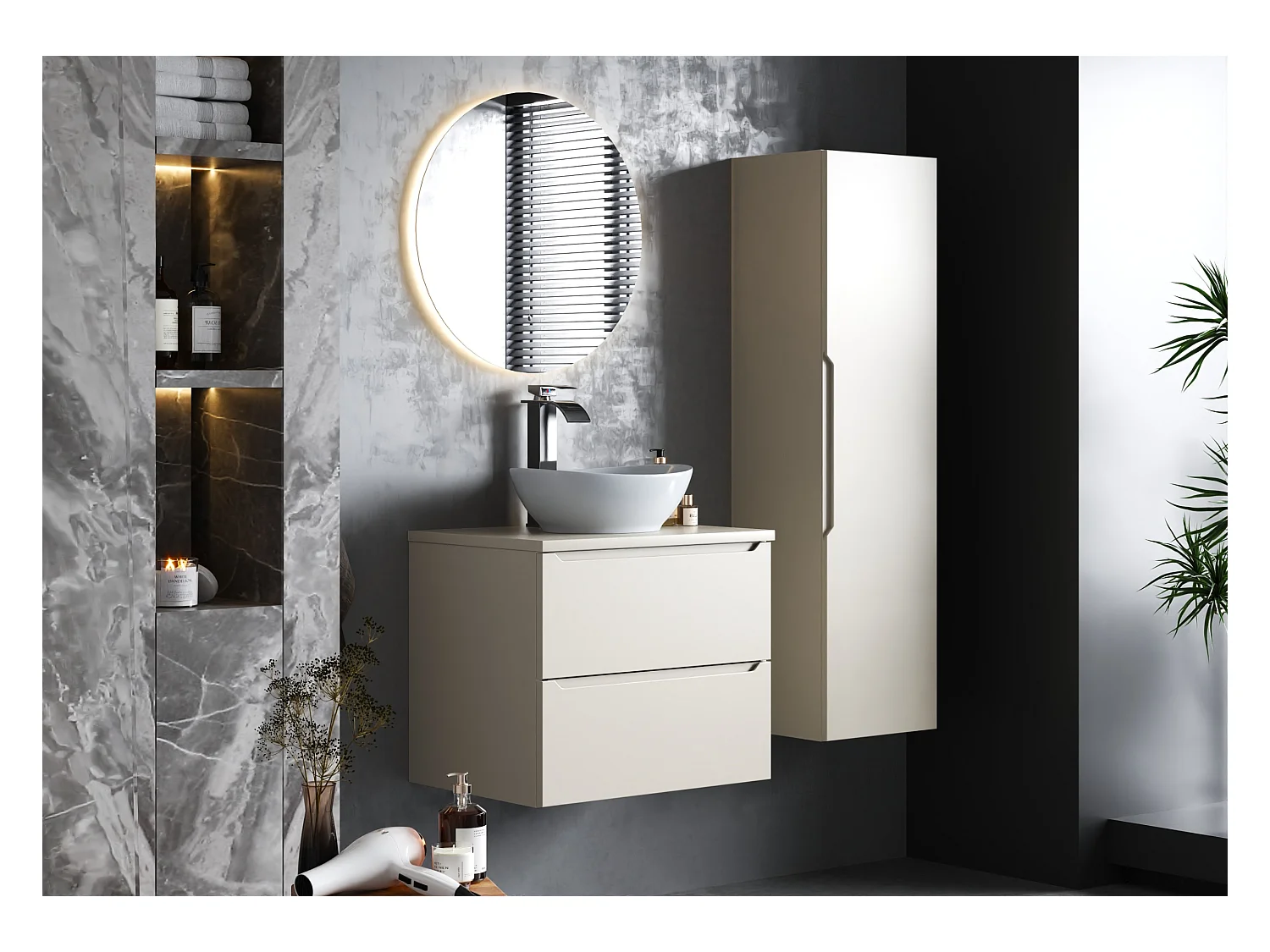Ensemble de salle de bain en cachemire 60 cm Armoire avec plan de travail Lavabo Etna