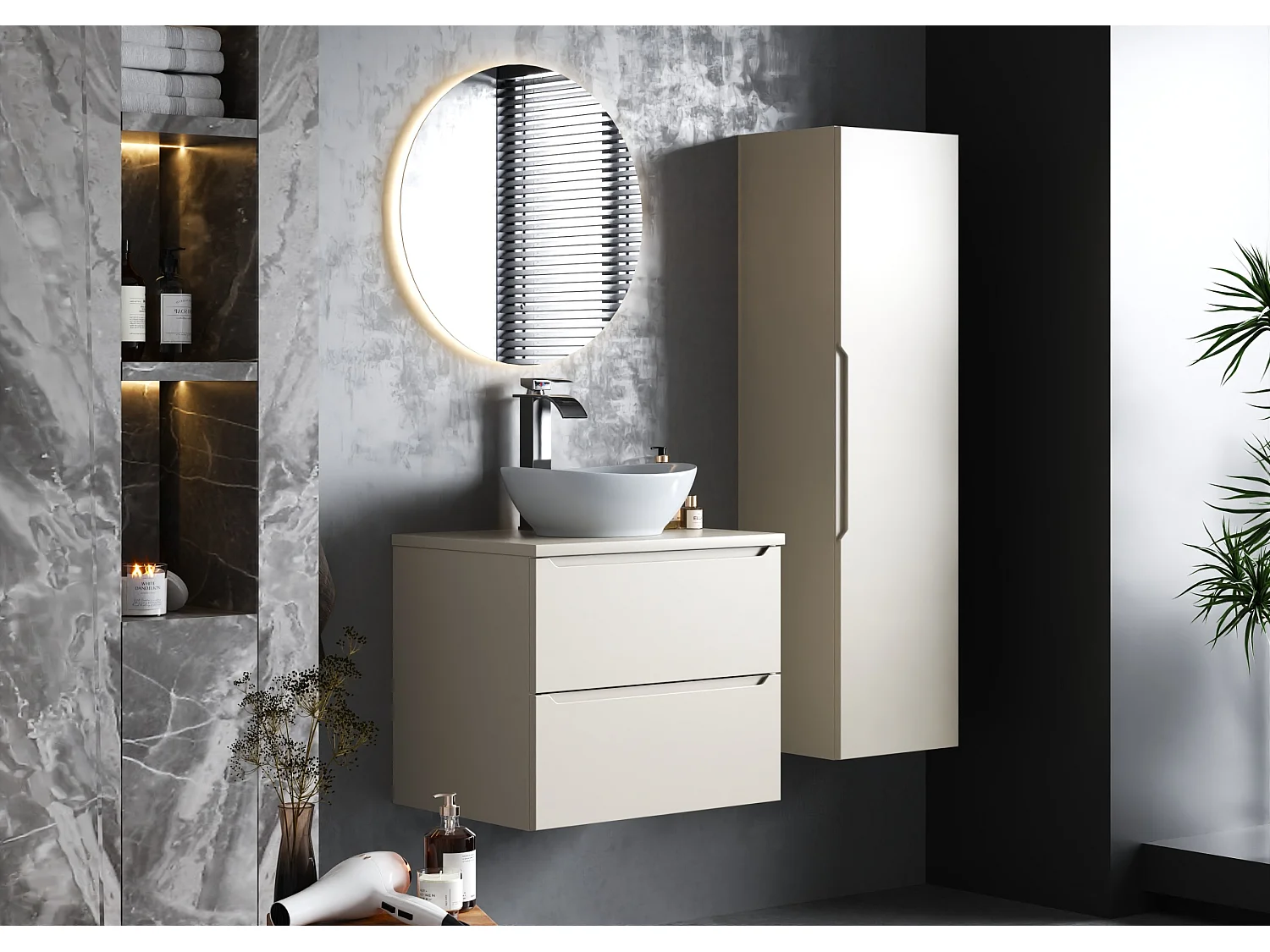 Ensemble de salle de bain en cachemire 60 cm Armoire avec plan de travail Lavabo Etna