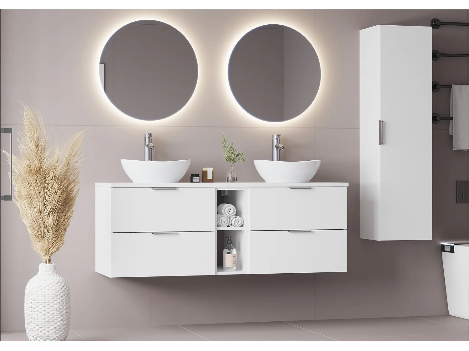 Armoire blanche pour salle de bain Colonne haute 1 porte Pile