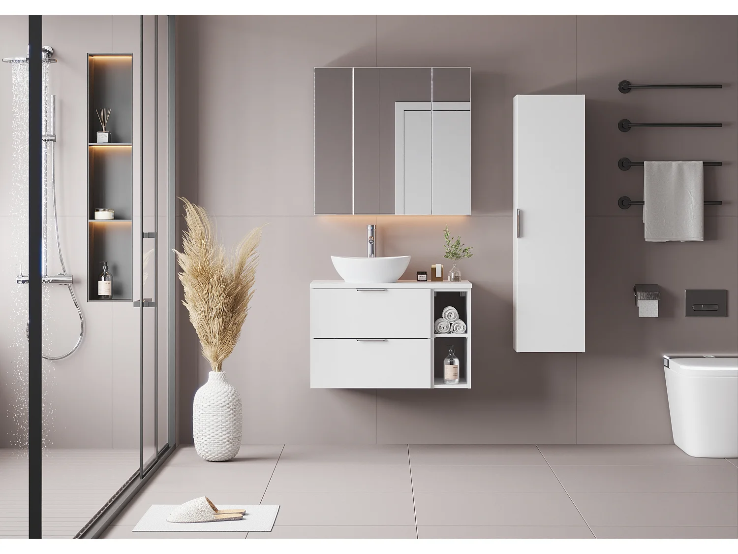 Armoire blanche pour salle de bain Colonne haute 1 porte Pile