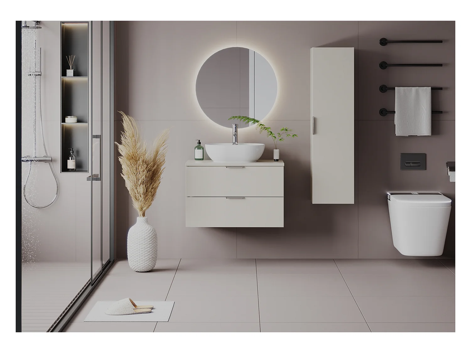 Ensemble de salle de bain en cachemire 80 cm Armoire avec plan de travail Lavabo Colonne Pile