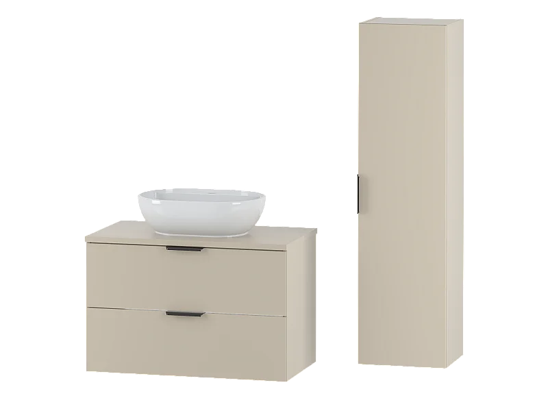 Ensemble de salle de bain en cachemire 80 cm Armoire avec plan de travail Lavabo Colonne Pile