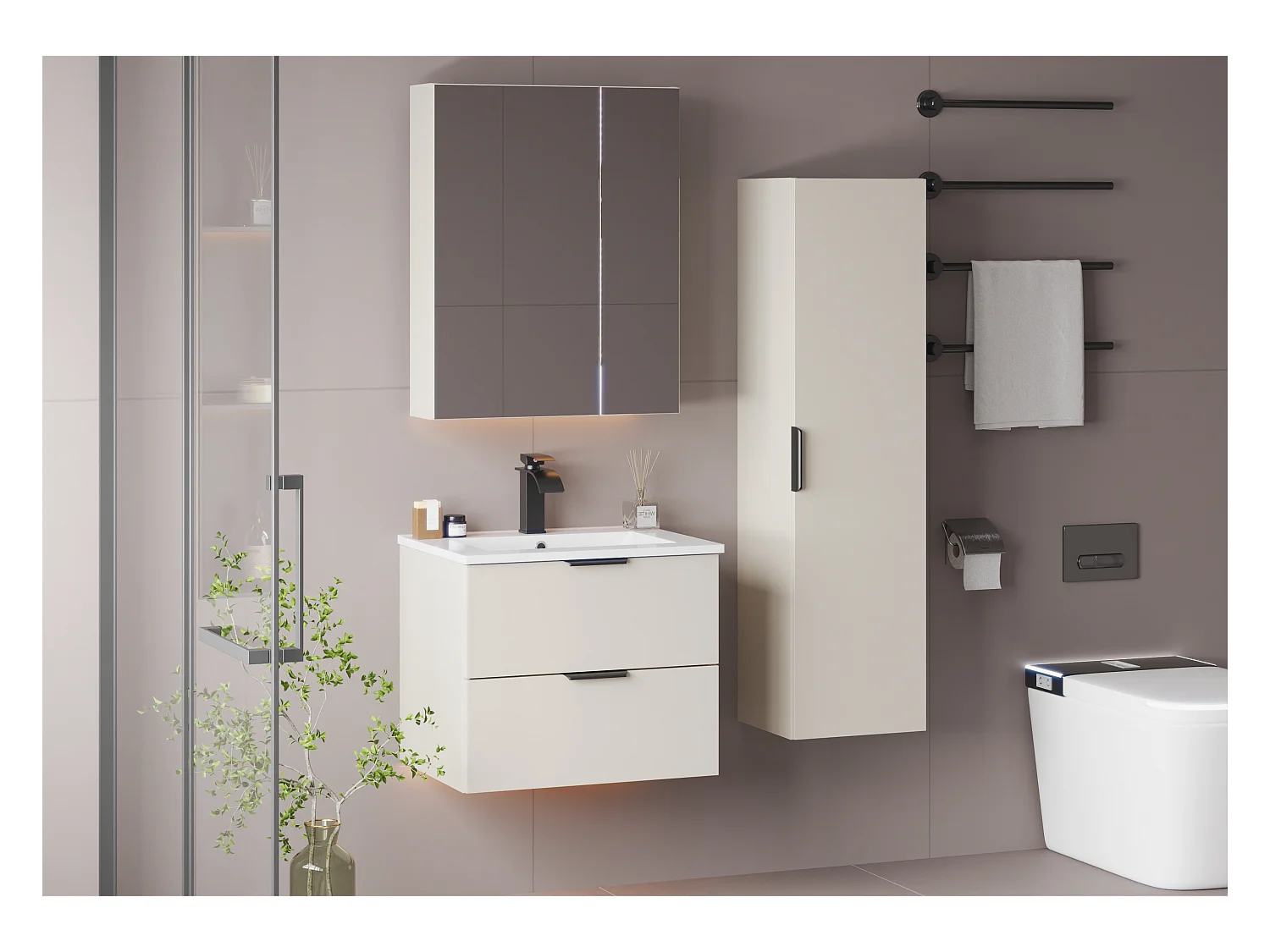 Kasjmier badkamermeubel Hoge kast 1 deur Pile