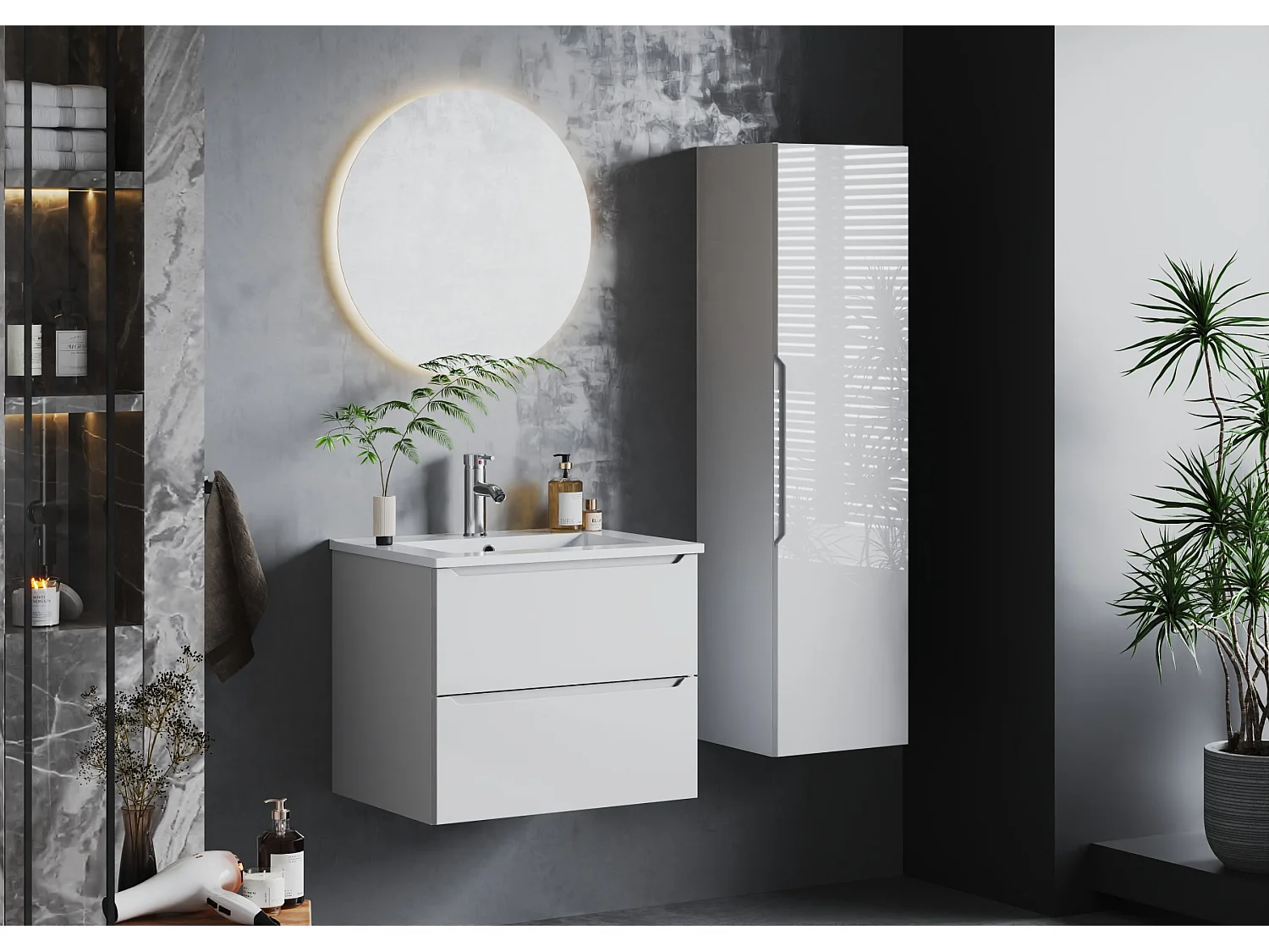 Ensemble de salle de bain blanc 60 cm Meuble avec lavabo Etna
