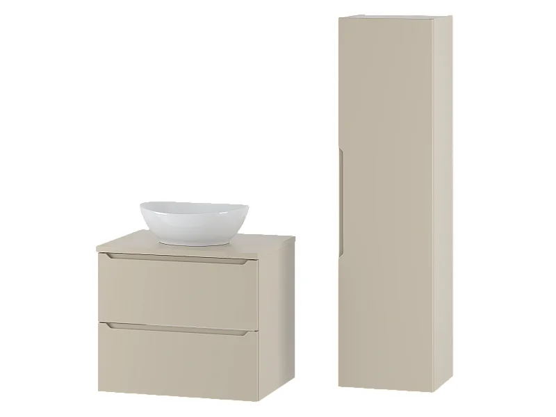 Kaschmir-Badezimmer-Set 60 cm Schrank mit Arbeitsplatte und Waschbecken und Hochschrank Etna