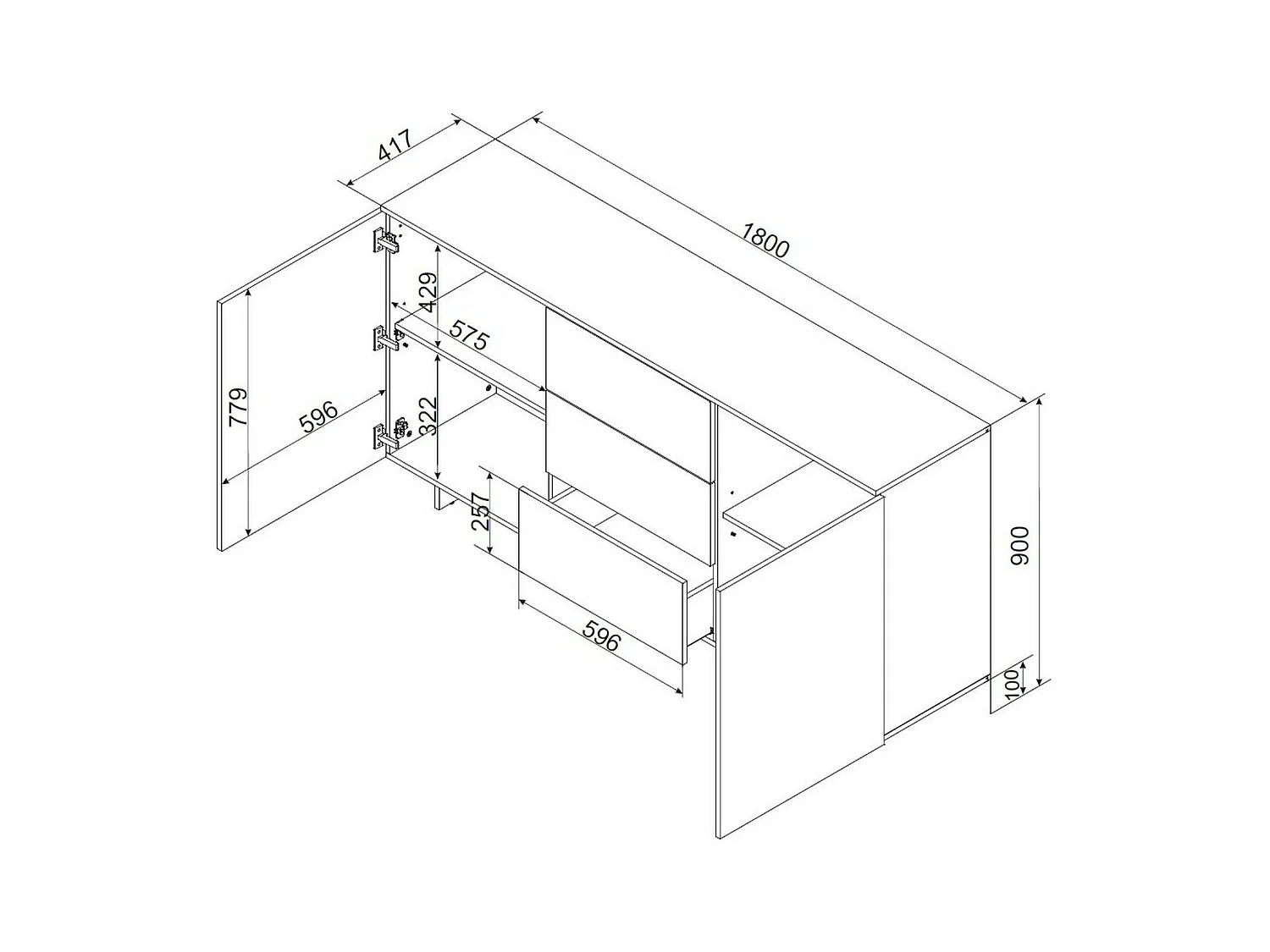 Buffet Barcelos, 2 Étagères, 41,5x180x90h cm Beige, Bahut