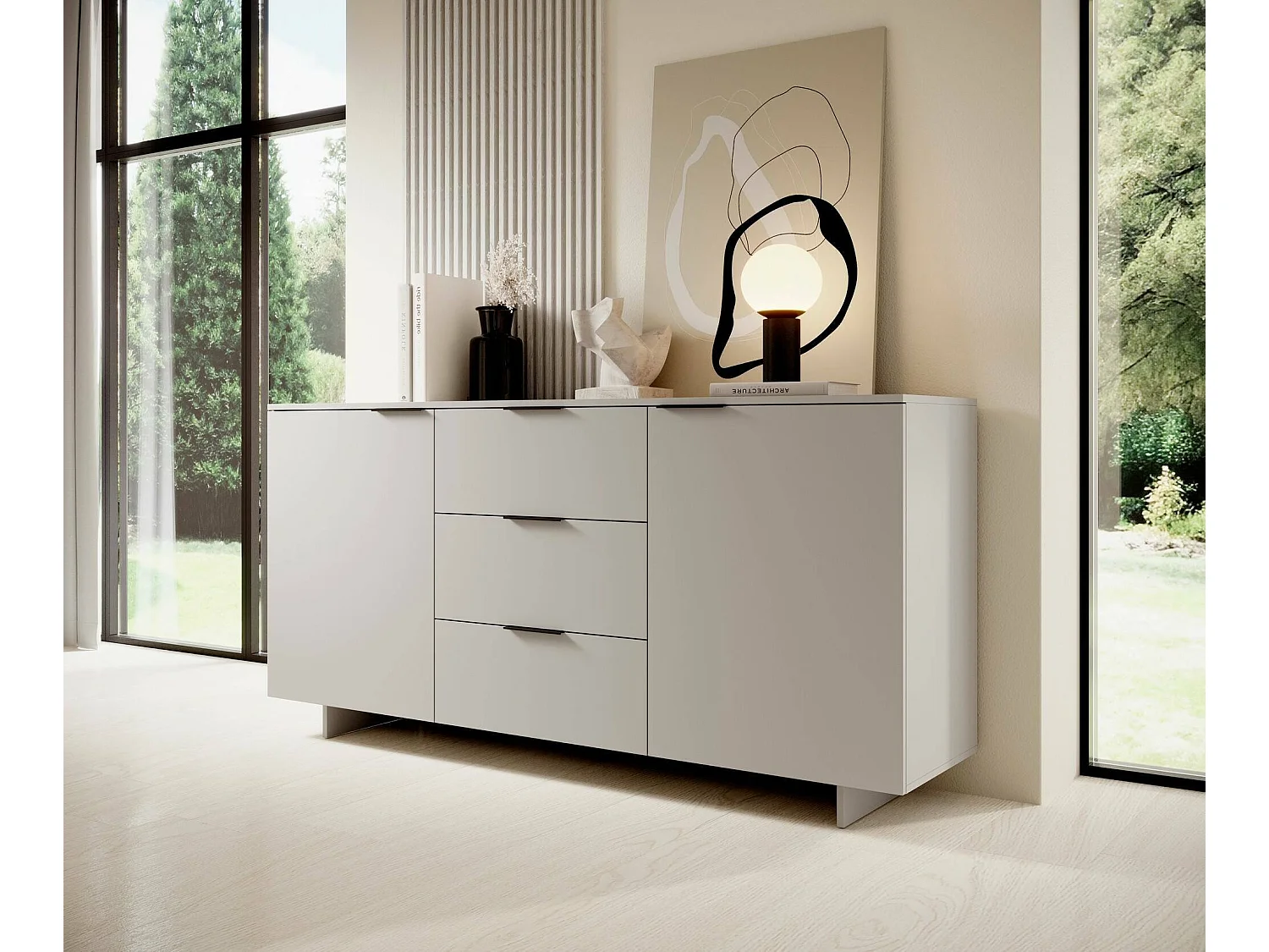 Buffet Barcelos, 2 Étagères, 41,5x180x90h cm Beige, Bahut