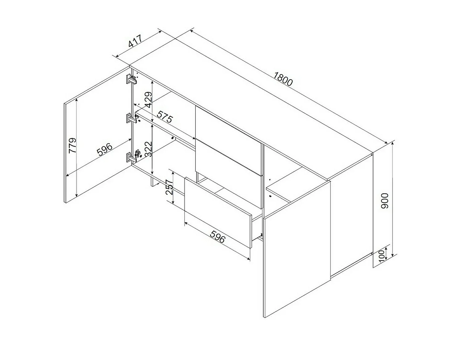 Buffet Barcelos, 2 Étagères, 41,5x180x90h cm Beige, Bahut