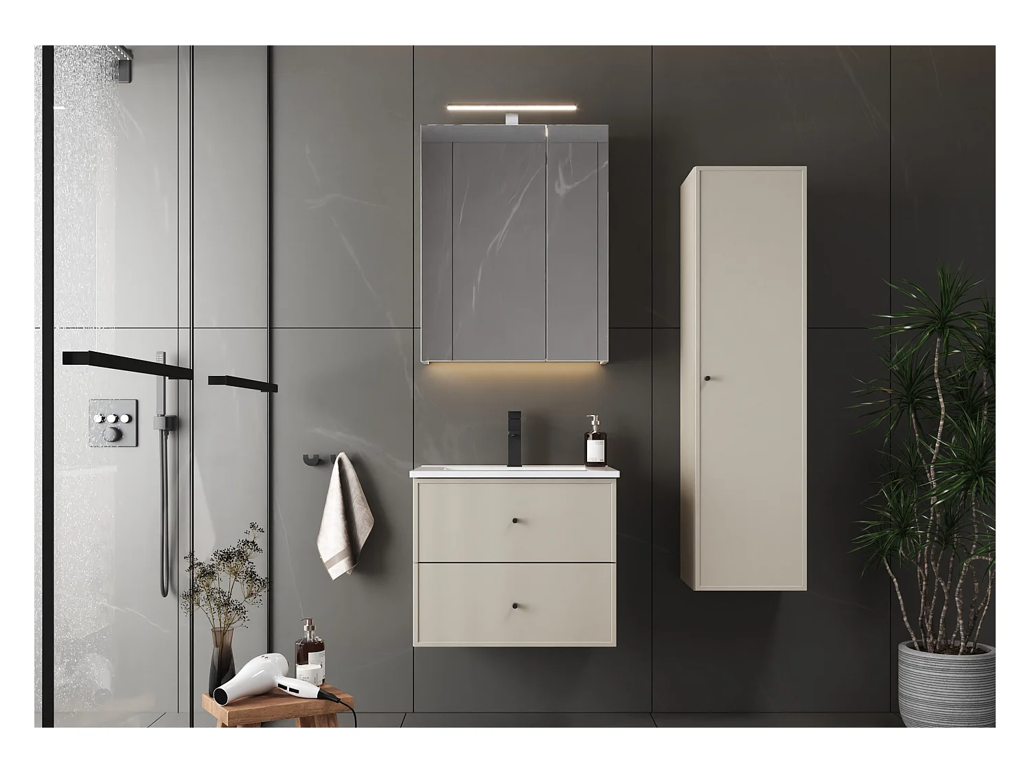 Kasjmier badkamermeubel Hoge kast 1 deur Marco