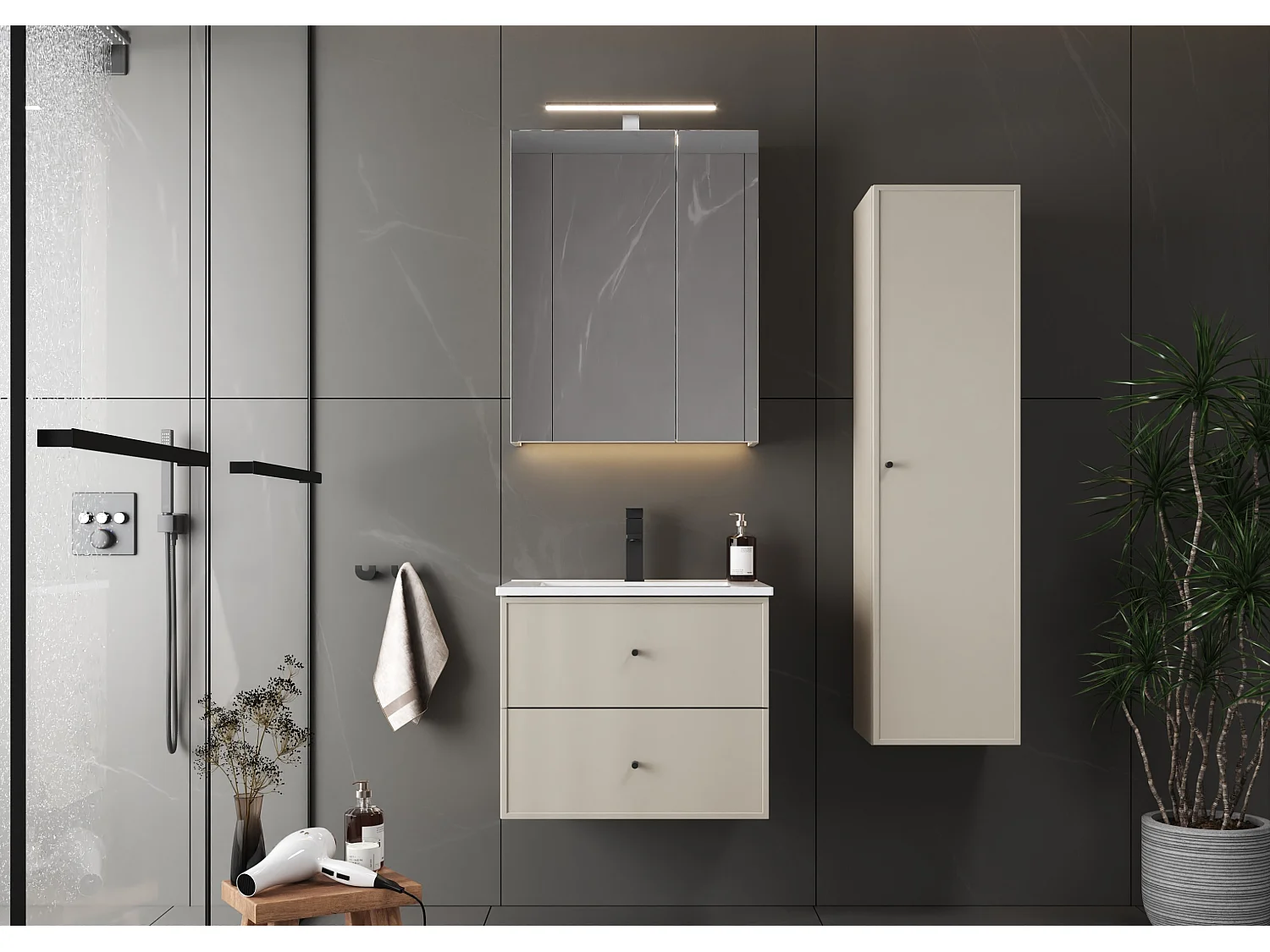 Armoire de salle de bain en cachemire Colonne haute 1 porte Marco