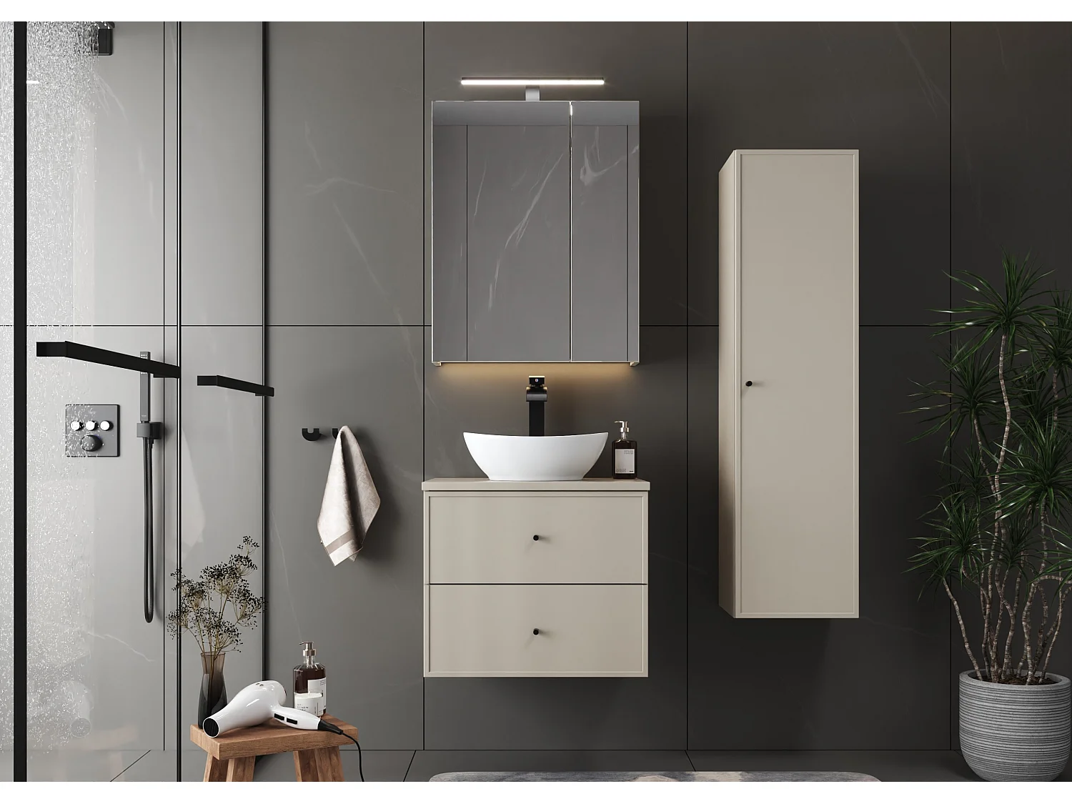 Armoire de salle de bain en cachemire Colonne haute 1 porte Marco