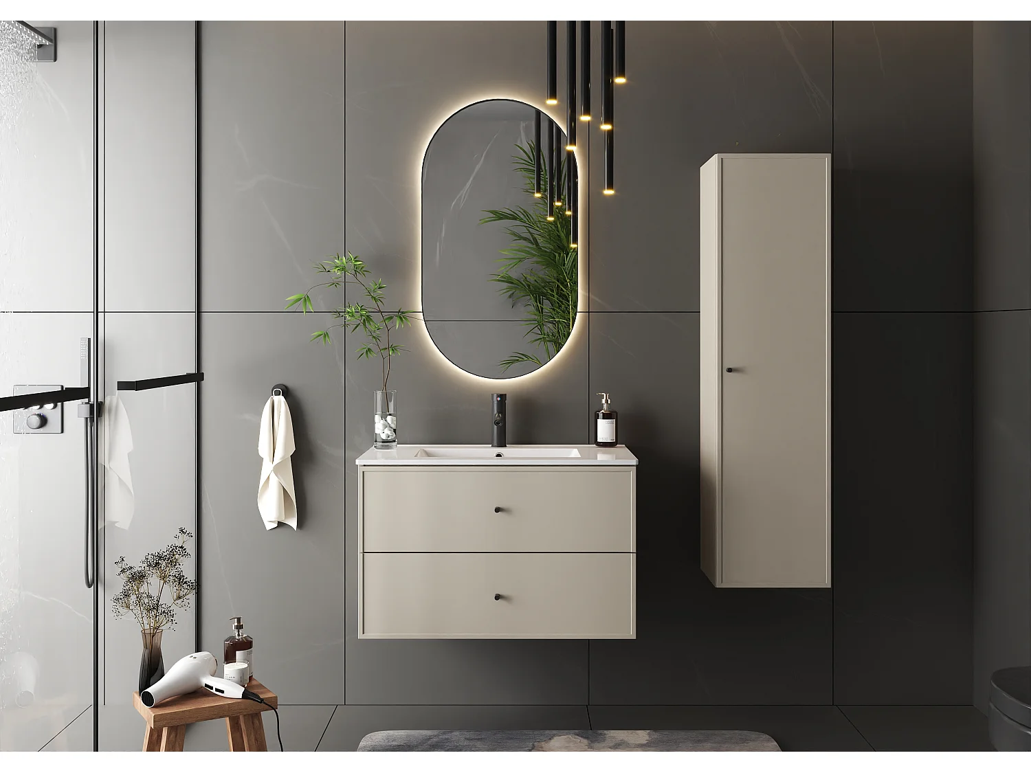 Kaschmir-Badezimmerschrank, hoher Schrank, 1 Tür, Marco