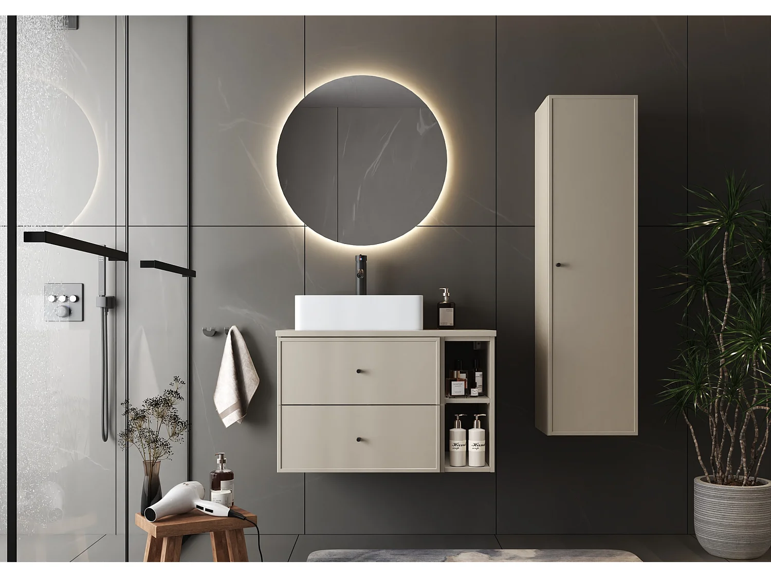 Kaschmir-Badezimmerschrank, hoher Schrank, 1 Tür, Marco