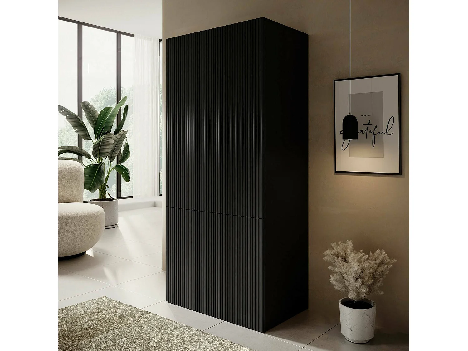 Guardaroba 2 Ante Esposende, Appendiabiti, 55.5x198.5h cm Nero, Armadio Camera da Letto