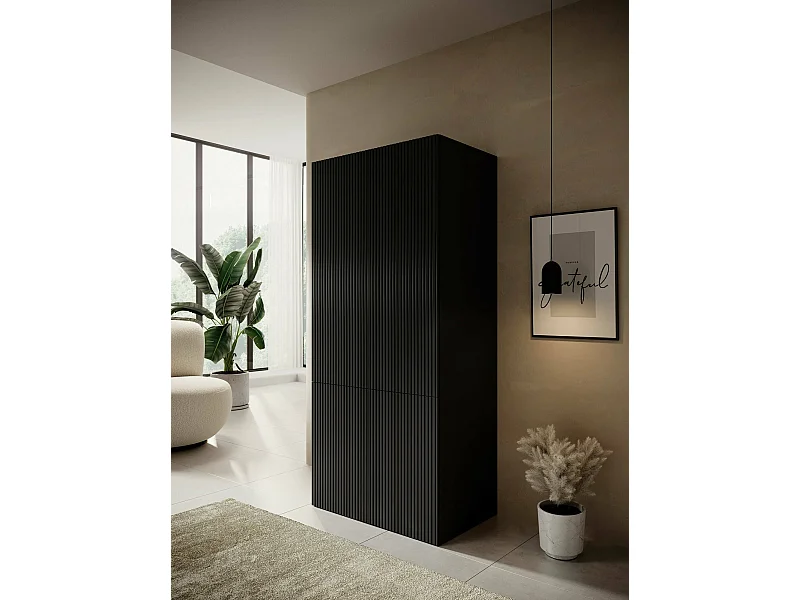 Armoire 2 Portes Esposende, Porte-manteau, 55.5x198.5h cm Noir, Armoire Chambre à Coucher