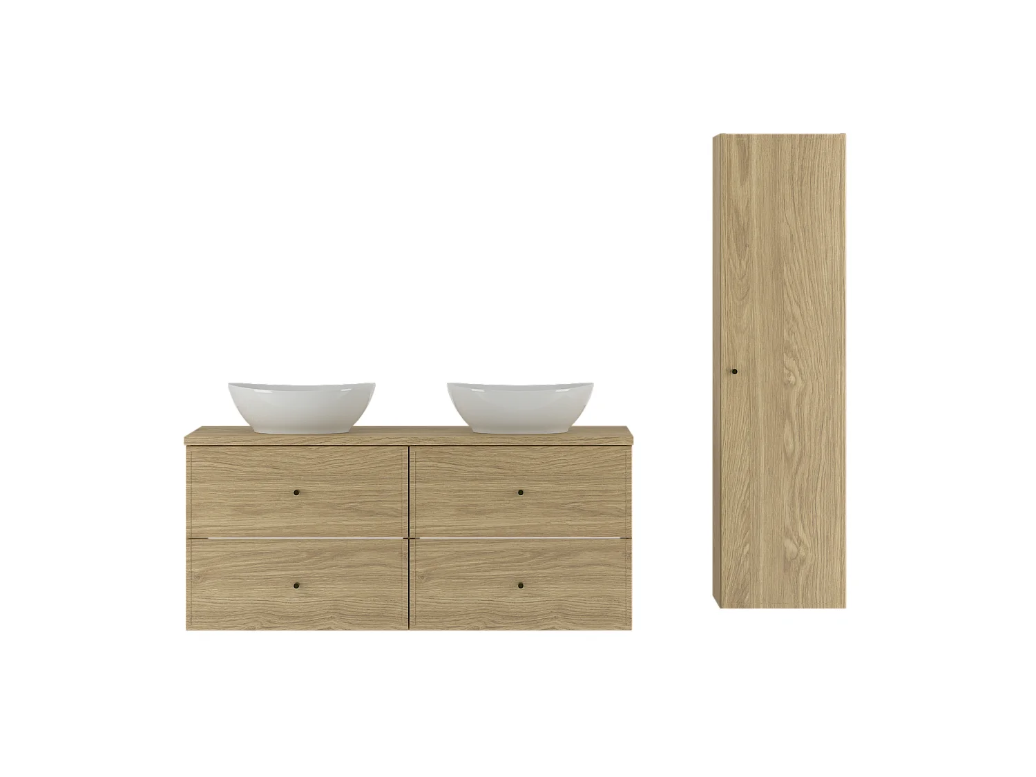 Ensemble pour salle de bain 120 cm Armoire Plan de travail Lavabo Colonne Colonne Chêne huilé Marco