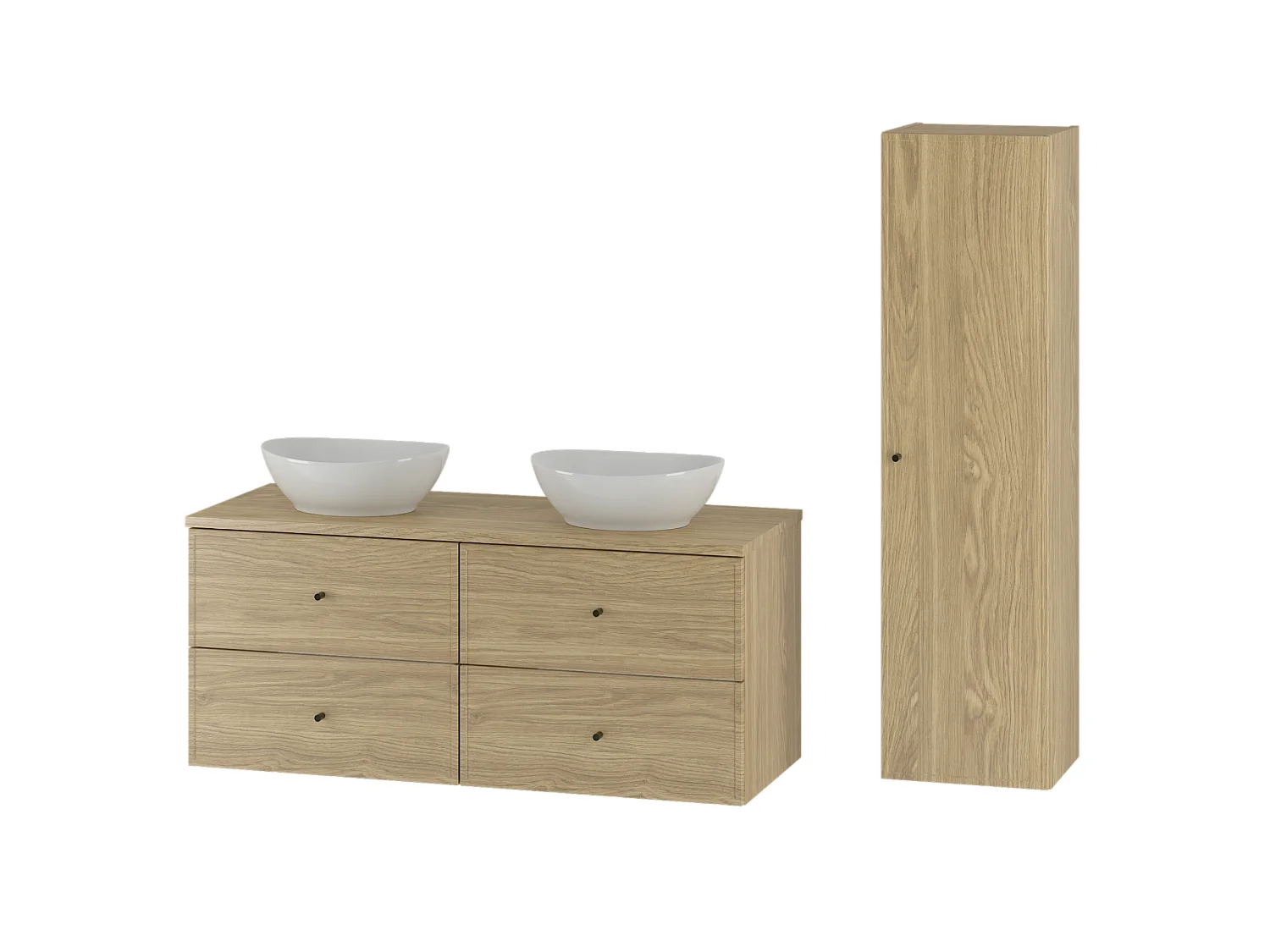 Badkamerset 120 cm Kast Wastafelblad Kolom Kolom Eiken geolied Marco