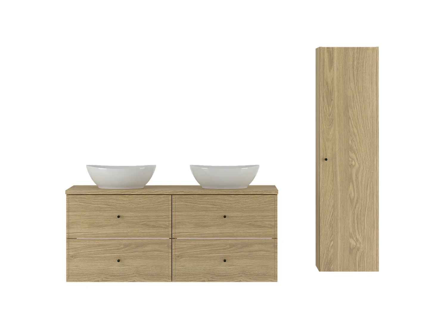 Badkamerset 120 cm Kast Wastafelblad Kolom Kolom Eiken geolied Marco