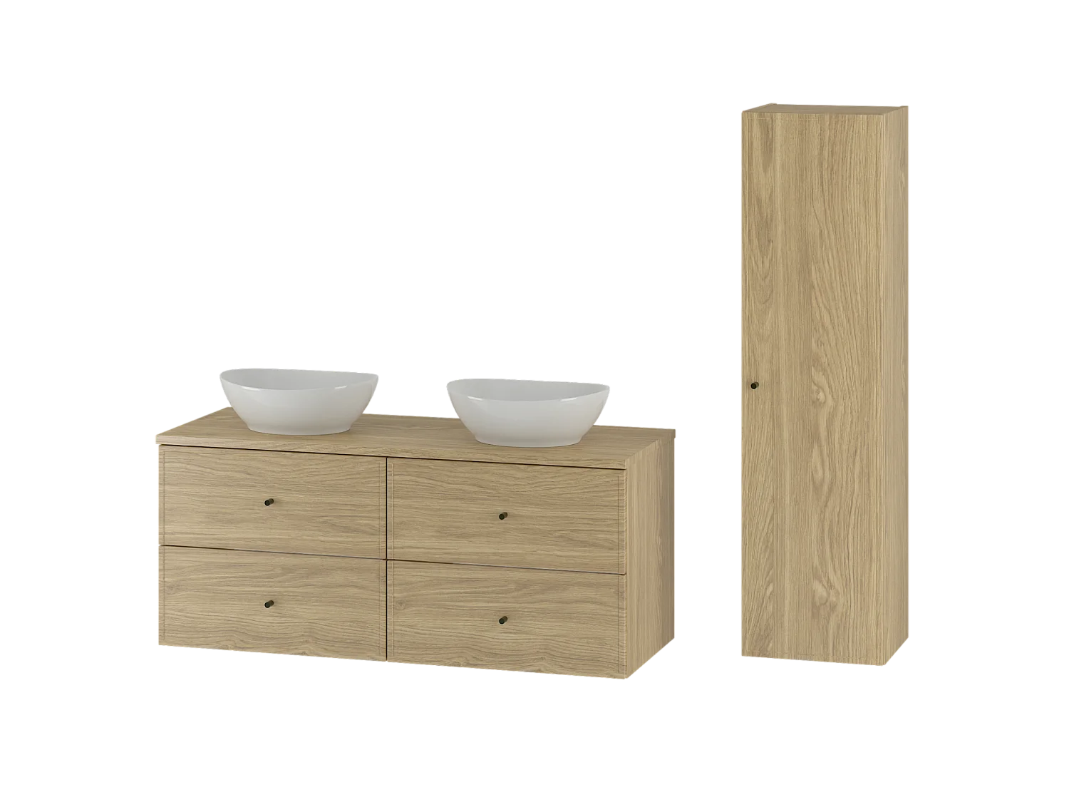 Ensemble pour salle de bain 120 cm Armoire Plan de travail Lavabo Colonne Colonne Chêne huilé Marco