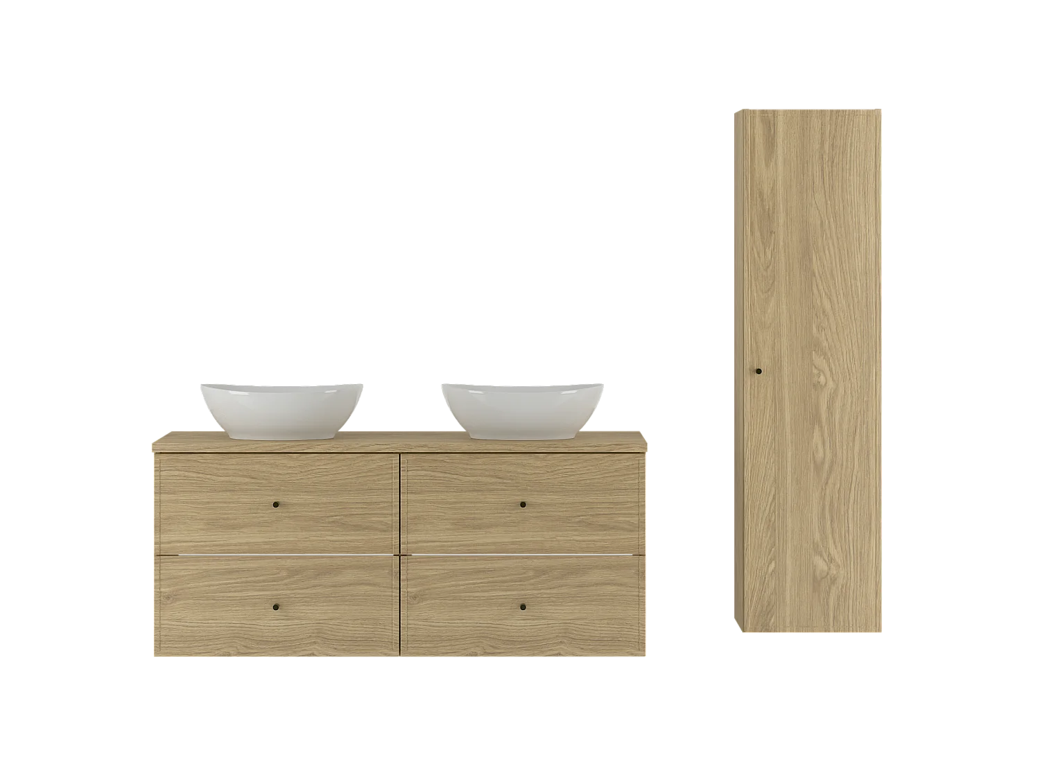 Ensemble pour salle de bain 120 cm Armoire Plan de travail Lavabo Colonne Colonne Chêne huilé Marco