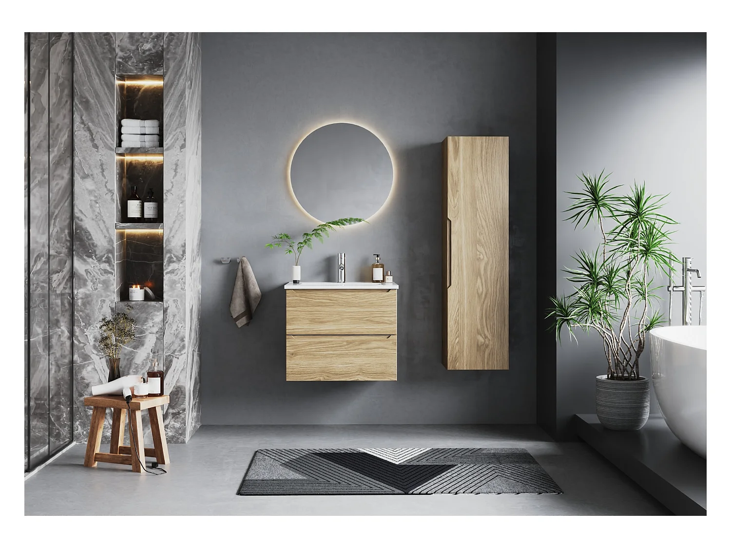 Ensemble pour salle de bain 60 cm Meuble avec lavabo Chêne huilé Etna