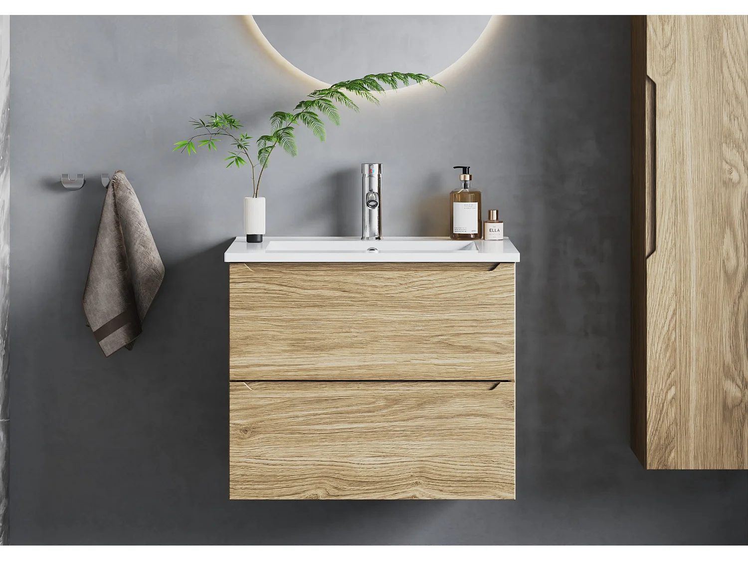 Ensemble pour salle de bain 60 cm Meuble avec lavabo Chêne huilé Etna