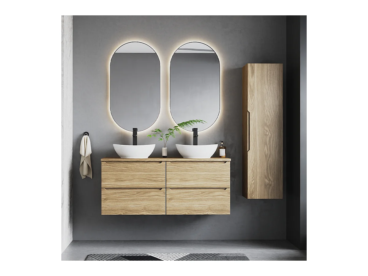 Armoire de salle de bain Colonne haute 1 porte Chêne huilé Etna